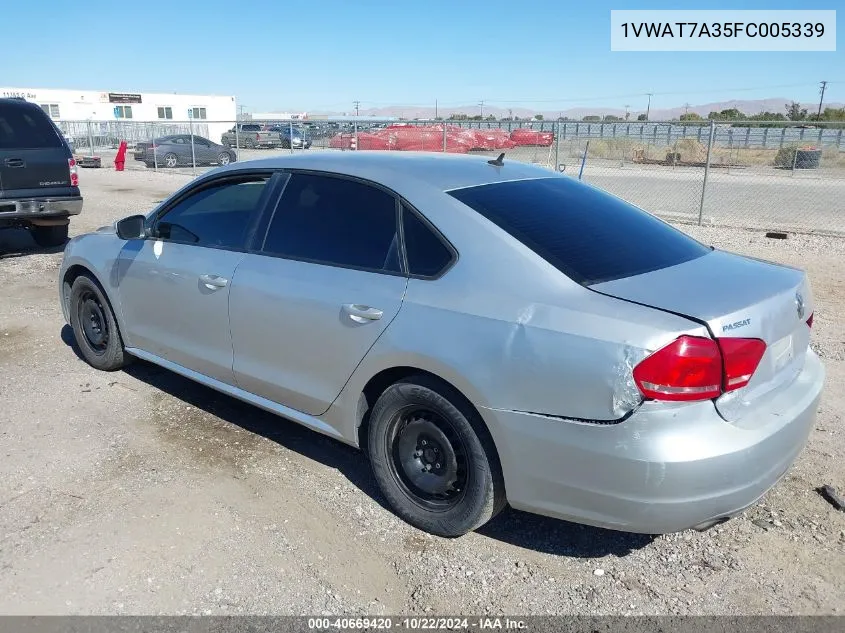 2015 Volkswagen Passat 1.8T S VIN: 1VWAT7A35FC005339 Lot: 40669420