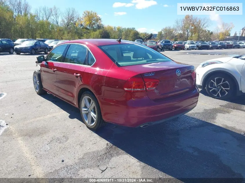 2015 Volkswagen Passat 2.0L Tdi Se VIN: 1VWBV7A32FC016863 Lot: 40698971