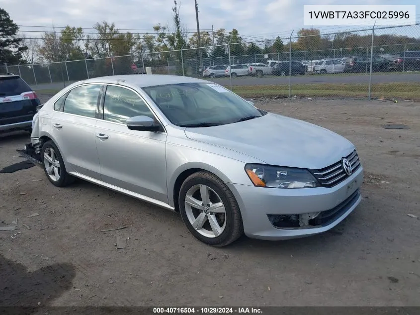 2015 Volkswagen Passat 1.8T Se VIN: 1VWBT7A33FC025996 Lot: 40716504