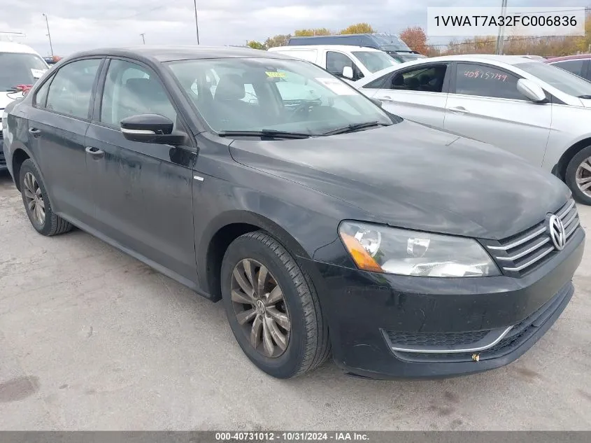 2015 Volkswagen Passat 1.8T Wolfsburg Edition VIN: 1VWAT7A32FC006836 Lot: 40731012