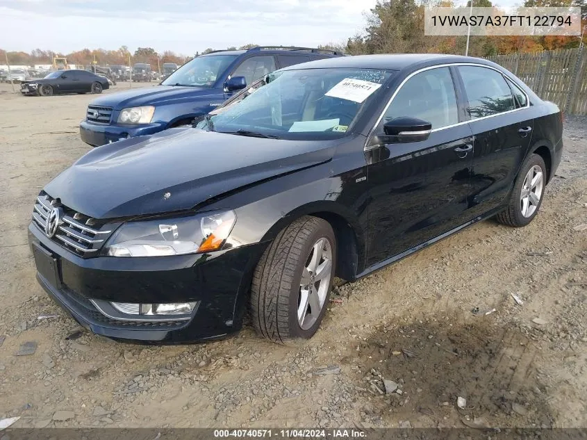 2015 Volkswagen Passat 1.8T Limited Edition/1.8T S/1.8T Wolfsburg Edition VIN: 1VWAS7A37FT122794 Lot: 40740571