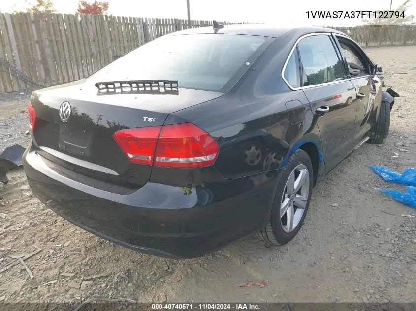 2015 Volkswagen Passat 1.8T Limited Edition/1.8T S/1.8T Wolfsburg Edition VIN: 1VWAS7A37FT122794 Lot: 40740571