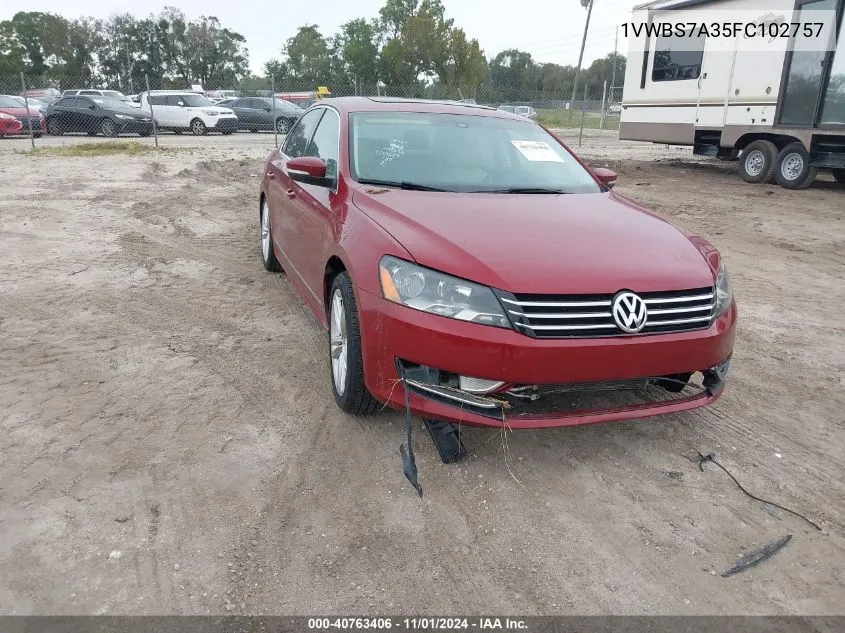 2015 Volkswagen Passat 1.8T Se VIN: 1VWBS7A35FC102757 Lot: 40763406