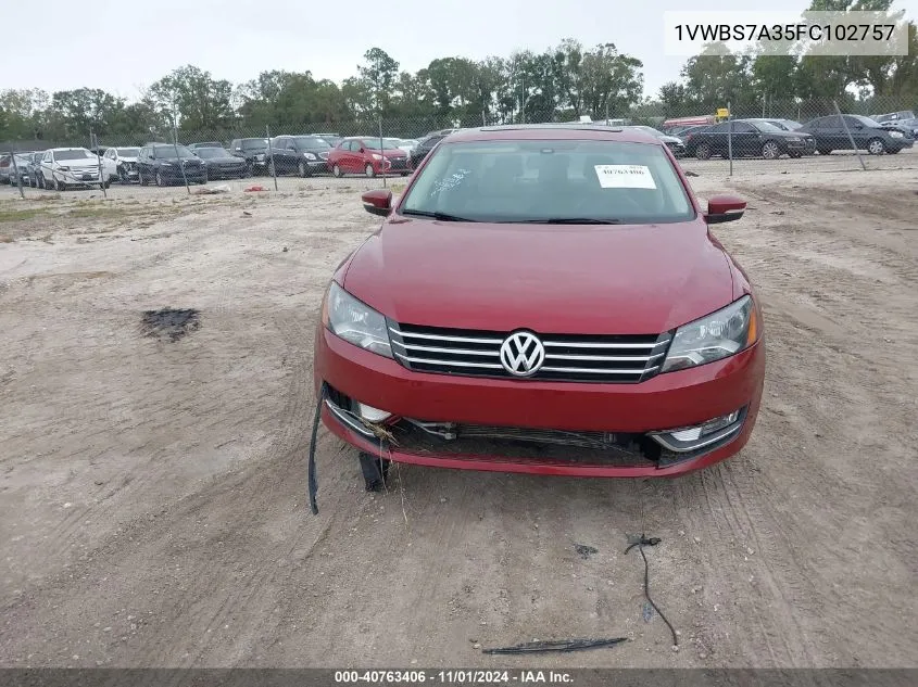 2015 Volkswagen Passat 1.8T Se VIN: 1VWBS7A35FC102757 Lot: 40763406