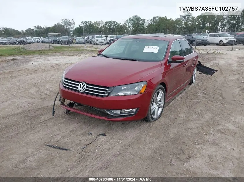 2015 Volkswagen Passat 1.8T Se VIN: 1VWBS7A35FC102757 Lot: 40763406