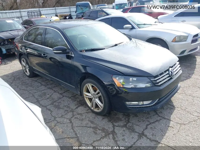 2015 Volkswagen Passat 2.0L Tdi Sel Premium VIN: 1VWCV7A39FC008036 Lot: 40863450