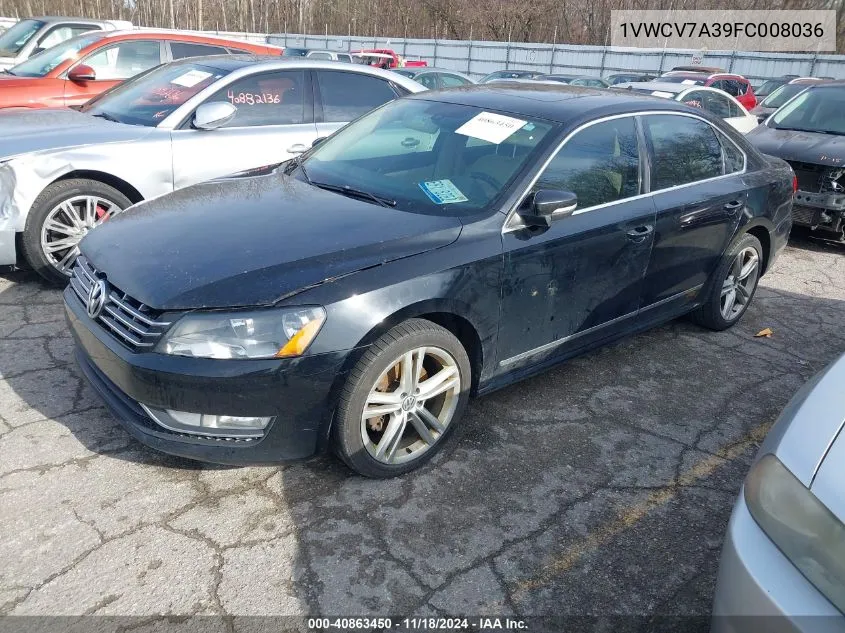 2015 Volkswagen Passat 2.0L Tdi Sel Premium VIN: 1VWCV7A39FC008036 Lot: 40863450