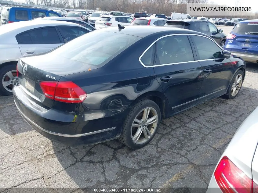 2015 Volkswagen Passat 2.0L Tdi Sel Premium VIN: 1VWCV7A39FC008036 Lot: 40863450