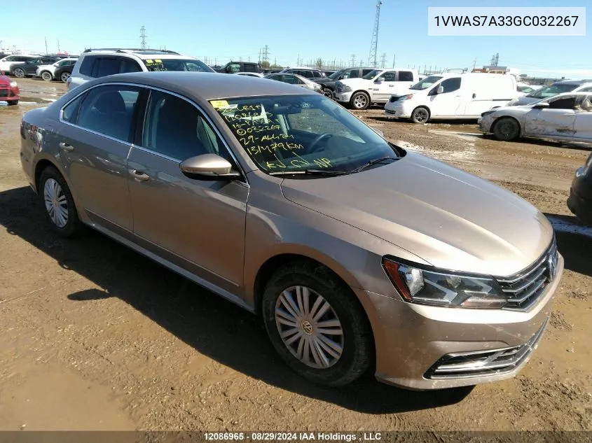 2016 Volkswagen Passat VIN: 1VWAS7A33GC032267 Lot: 12086965