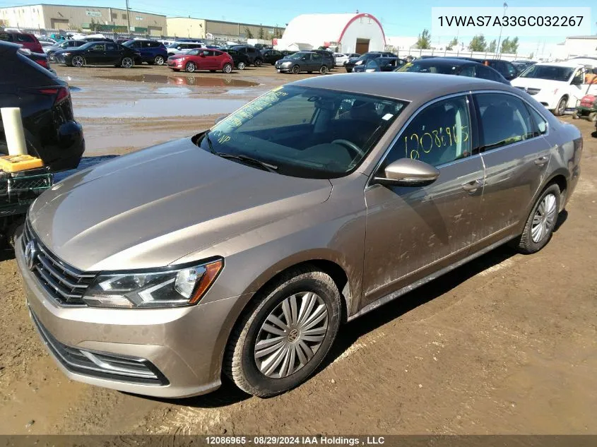 2016 Volkswagen Passat VIN: 1VWAS7A33GC032267 Lot: 12086965