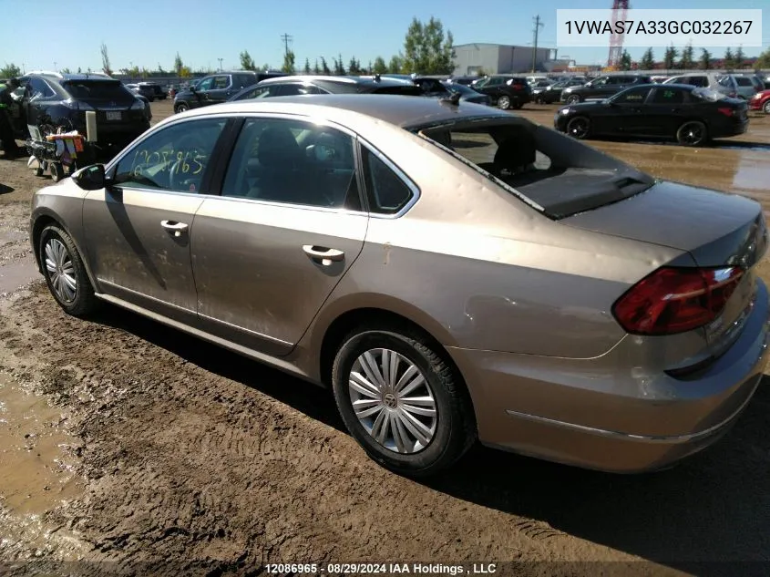 2016 Volkswagen Passat VIN: 1VWAS7A33GC032267 Lot: 12086965