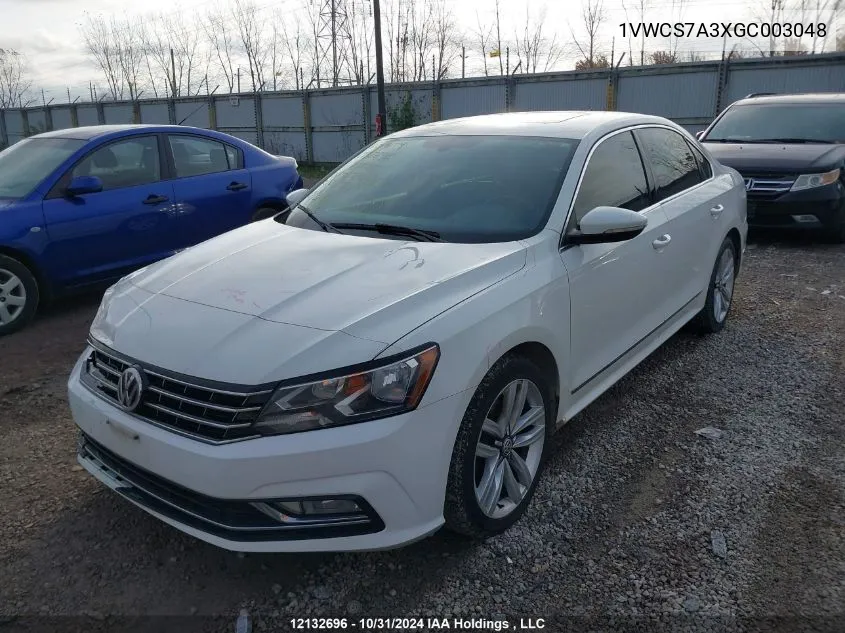 2016 Volkswagen Passat VIN: 1VWCS7A3XGC003048 Lot: 12132696