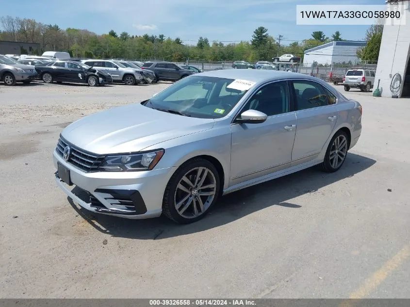 2016 Volkswagen Passat 1.8T R-Line VIN: 1VWAT7A33GC058980 Lot: 39326558