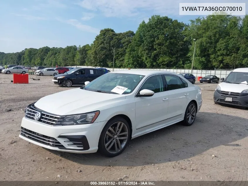 2016 Volkswagen Passat 1.8T R-Line/1.8T S VIN: 1VWAT7A36GC070010 Lot: 39863152