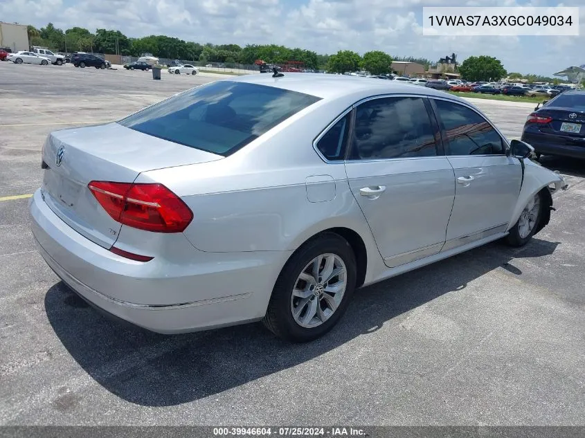 2016 Volkswagen Passat 1.8T S VIN: 1VWAS7A3XGC049034 Lot: 39946604