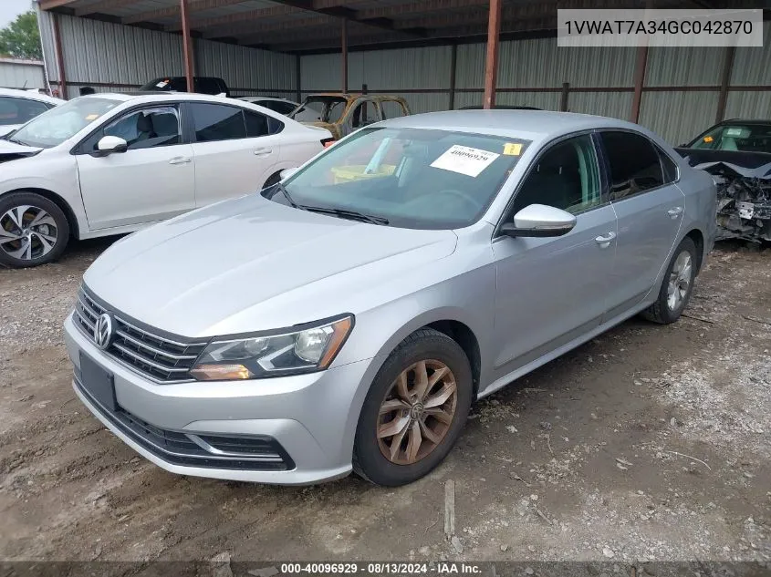 2016 Volkswagen Passat 1.8T S VIN: 1VWAT7A34GC042870 Lot: 40096929