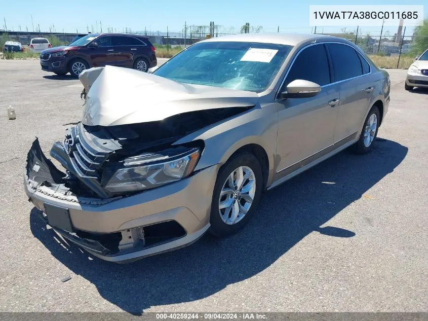 2016 Volkswagen Passat S/R-Line VIN: 1VWAT7A38GC011685 Lot: 40259244