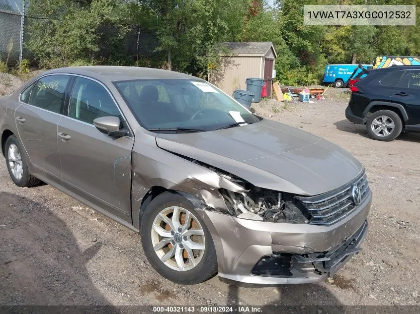 2016 Volkswagen Passat 1.8T R-Line/1.8T R-Line W/Comfort Pkg/1.8T S VIN: 1VWAT7A3XGC012532 Lot: 40321143