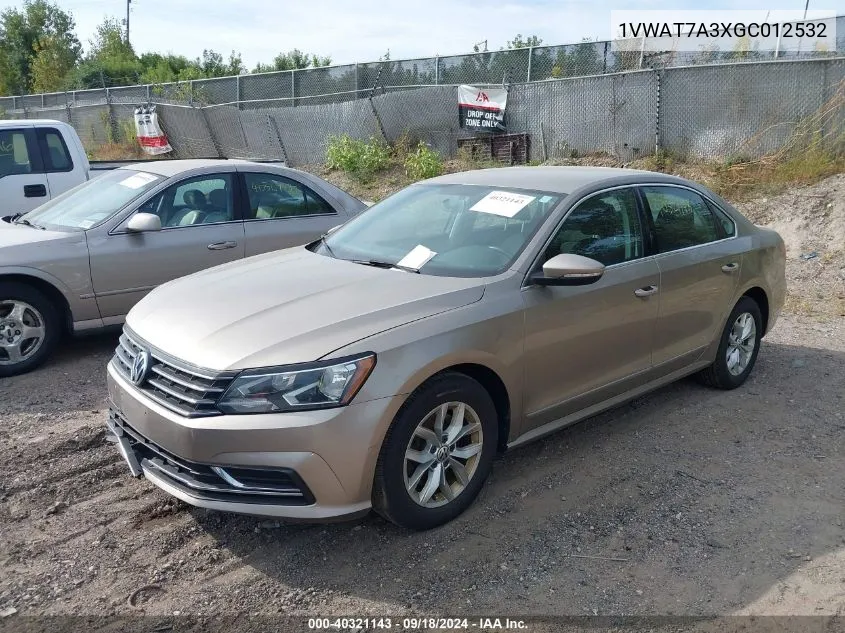 2016 Volkswagen Passat 1.8T R-Line/1.8T R-Line W/Comfort Pkg/1.8T S VIN: 1VWAT7A3XGC012532 Lot: 40321143