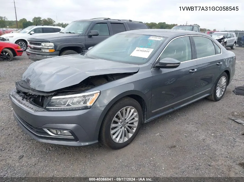 2016 Volkswagen Passat Se VIN: 1VWBT7A31GC058545 Lot: 40366041