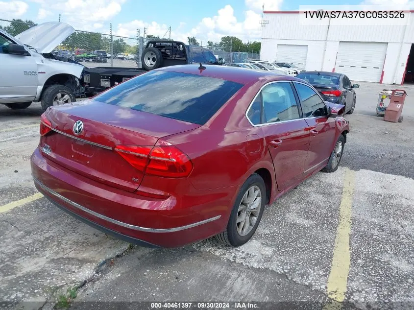 2016 Volkswagen Passat S/R-Line VIN: 1VWAS7A37GC053526 Lot: 40461397