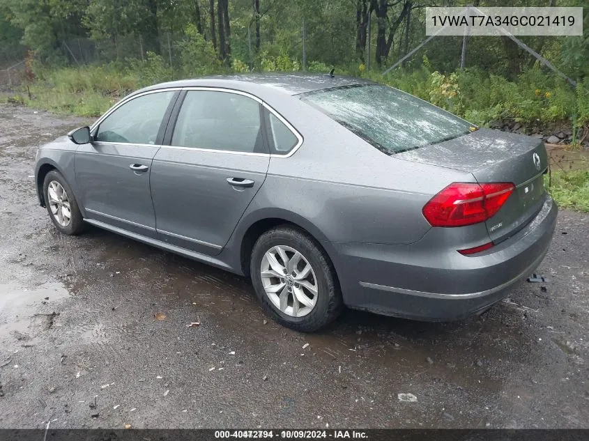 2016 Volkswagen Passat 1.8T S VIN: 1VWAT7A34GC021419 Lot: 40472794