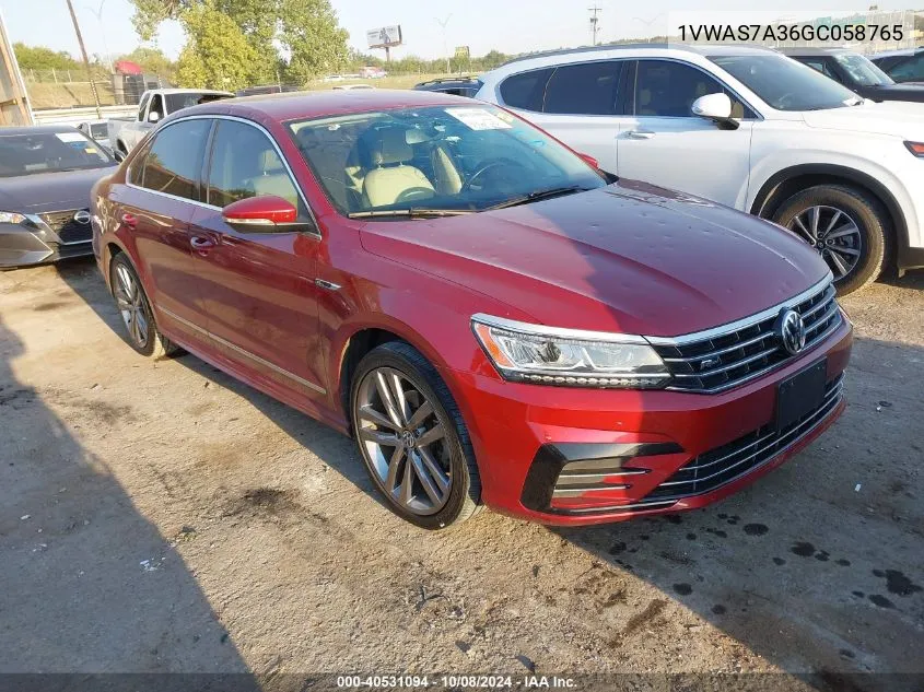 2016 Volkswagen Passat S/R-Line VIN: 1VWAS7A36GC058765 Lot: 40531094