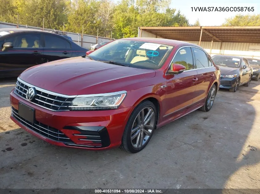 2016 Volkswagen Passat S/R-Line VIN: 1VWAS7A36GC058765 Lot: 40531094