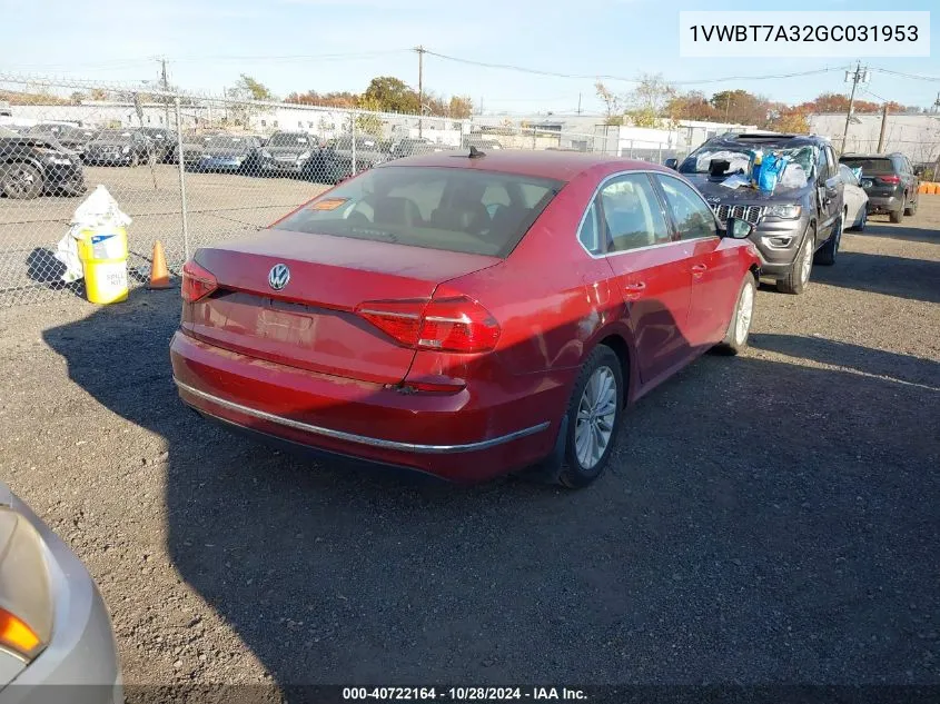 2016 Volkswagen Passat 1.8T Se VIN: 1VWBT7A32GC031953 Lot: 40722164