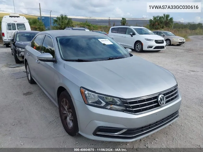 2016 Volkswagen Passat 1.8T S VIN: 1VWAS7A33GC030616 Lot: 40804570