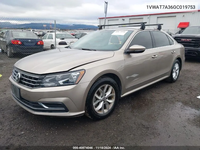 2016 Volkswagen Passat 1.8T S VIN: 1VWAT7A36GC019753 Lot: 40874046