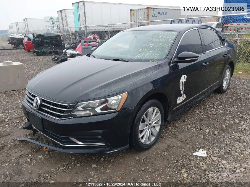 2017 Volkswagen Passat VIN: 1VWAT7A33HC023986 Lot: 12115527