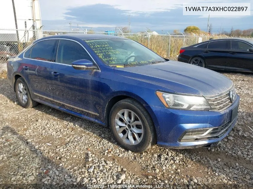 2017 Volkswagen Passat VIN: 1VWAT7A3XHC022897 Lot: 12133223