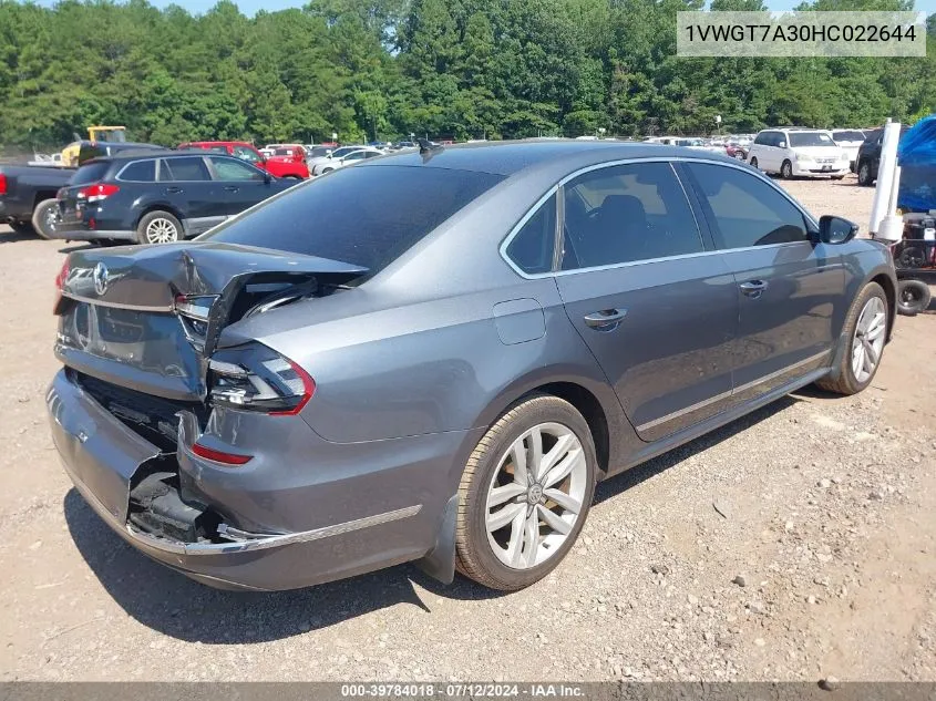 2017 Volkswagen Passat 1.8T Se VIN: 1VWGT7A30HC022644 Lot: 39784018