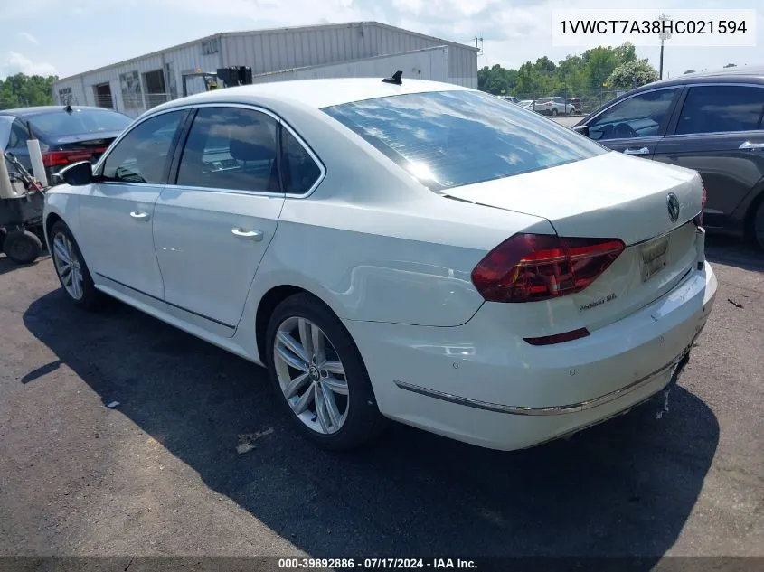 1VWCT7A38HC021594 2017 Volkswagen Passat 1.8T Sel Premium