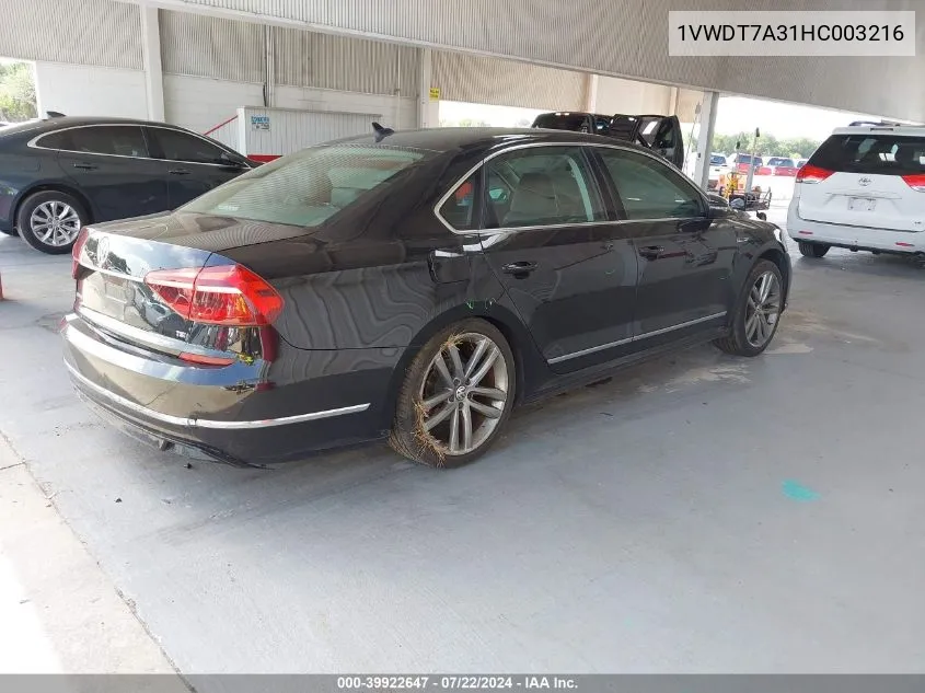 2017 Volkswagen Passat 1.8T R-Line VIN: 1VWDT7A31HC003216 Lot: 39922647