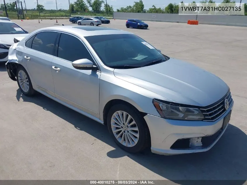 2017 Volkswagen Passat 1.8T Se VIN: 1VWBT7A31HC027135 Lot: 40010275