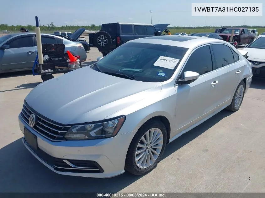 2017 Volkswagen Passat 1.8T Se VIN: 1VWBT7A31HC027135 Lot: 40010275