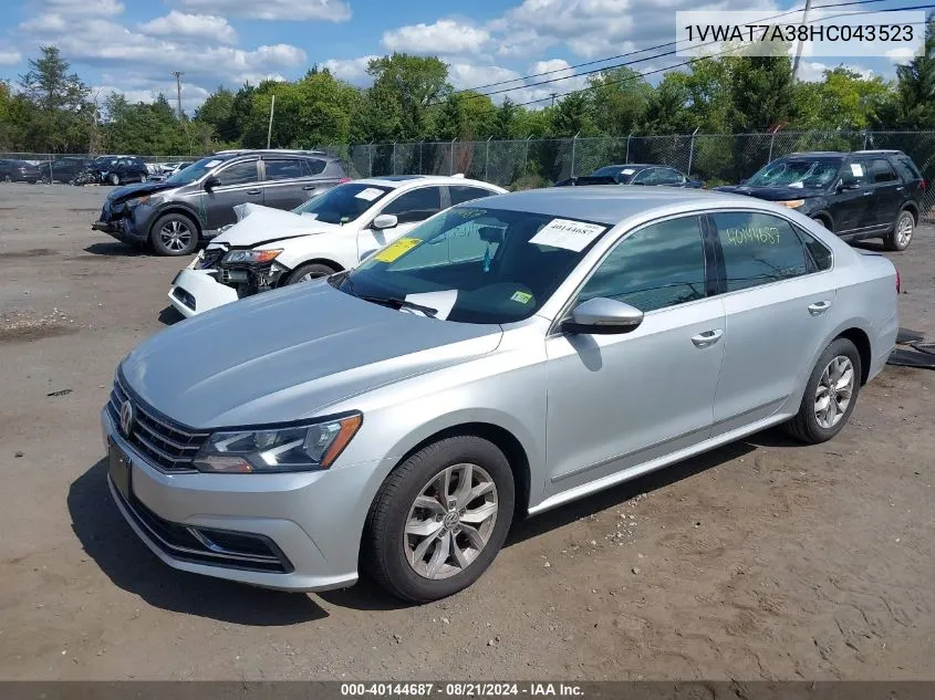 2017 Volkswagen Passat 1.8T S VIN: 1VWAT7A38HC043523 Lot: 40144687