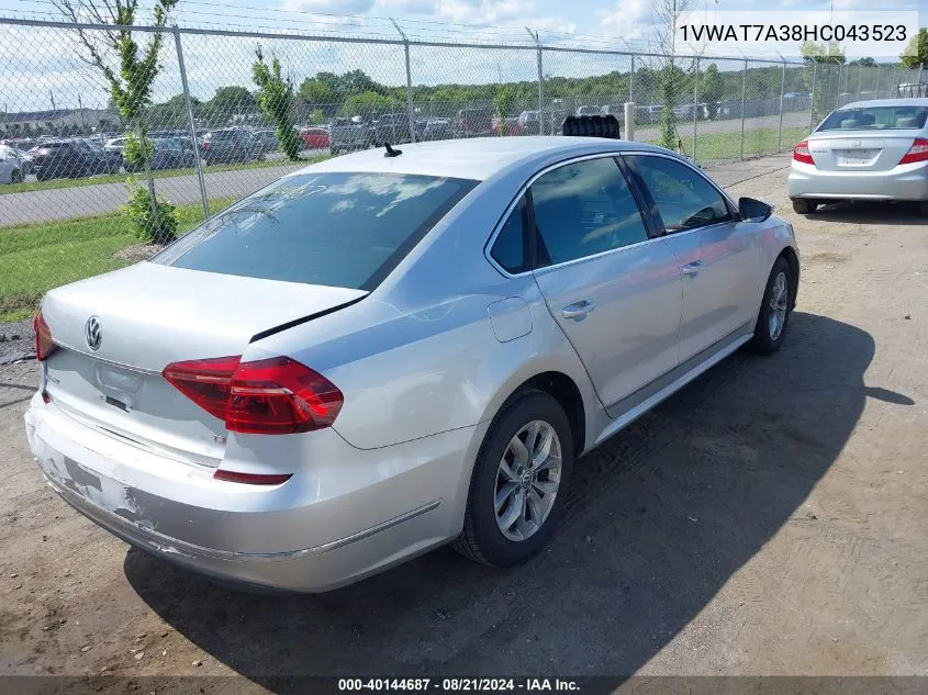 2017 Volkswagen Passat 1.8T S VIN: 1VWAT7A38HC043523 Lot: 40144687