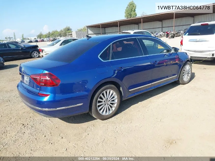 2017 Volkswagen Passat 1.8T Se VIN: 1VWBT7A38HC064778 Lot: 40212254