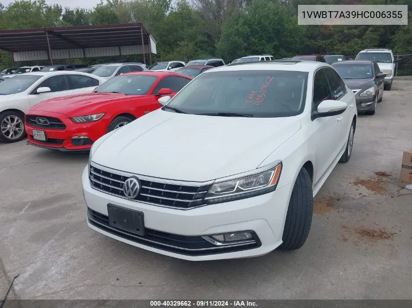 2017 Volkswagen Passat 1.8T Se VIN: 1VWBT7A39HC006355 Lot: 40329662