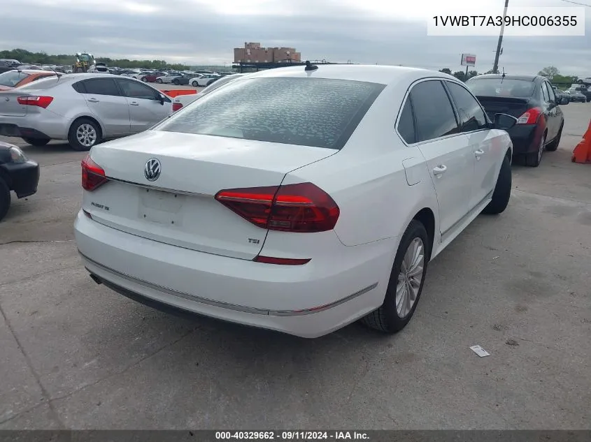 2017 Volkswagen Passat 1.8T Se VIN: 1VWBT7A39HC006355 Lot: 40329662