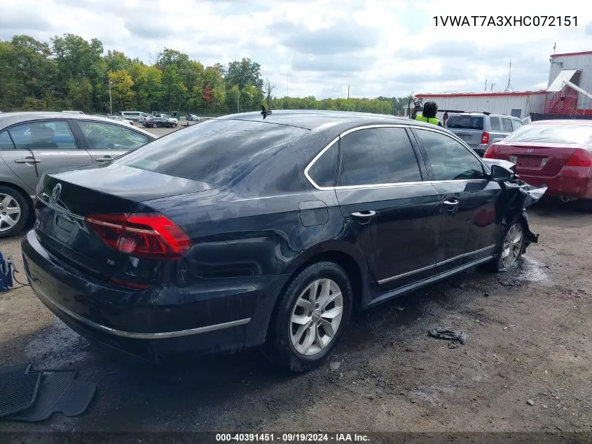 2017 Volkswagen Passat 1.8T S VIN: 1VWAT7A3XHC072151 Lot: 40391451