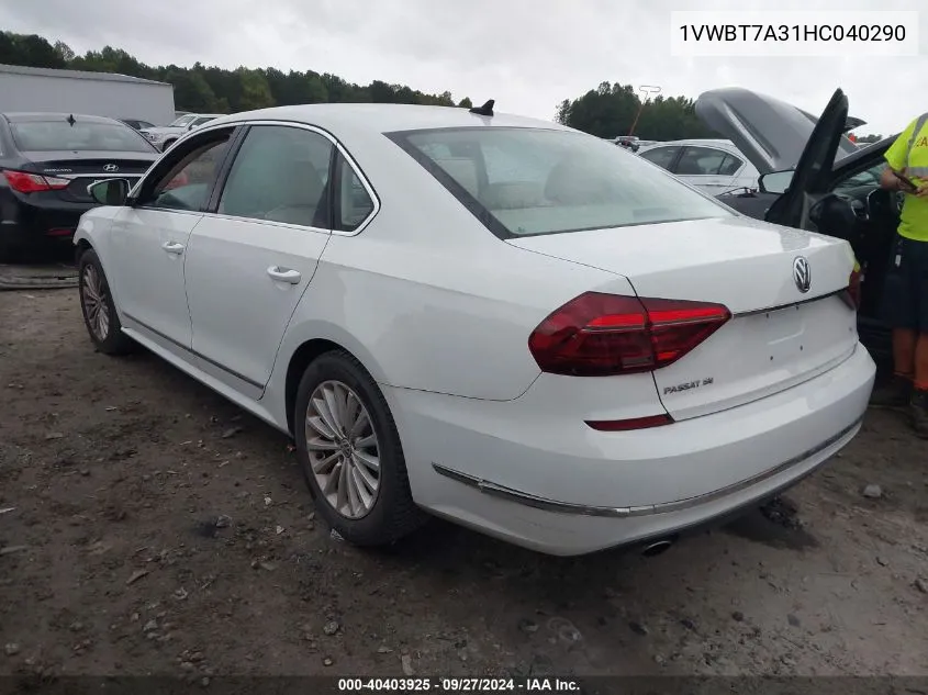 2017 Volkswagen Passat 1.8T Se VIN: 1VWBT7A31HC040290 Lot: 40403925