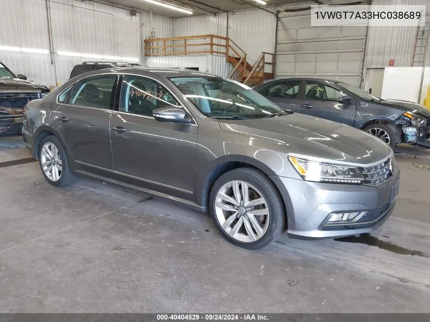 2017 Volkswagen Passat Se VIN: 1VWGT7A33HC038689 Lot: 40404529