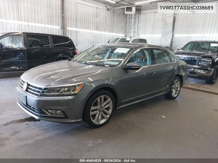 2017 Volkswagen Passat Se VIN: 1VWGT7A33HC038689 Lot: 40404529