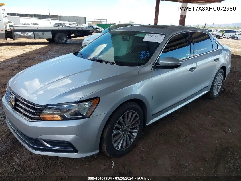 2017 Volkswagen Passat 1.8T Se VIN: 1VWBT7A3XHC072980 Lot: 40407784