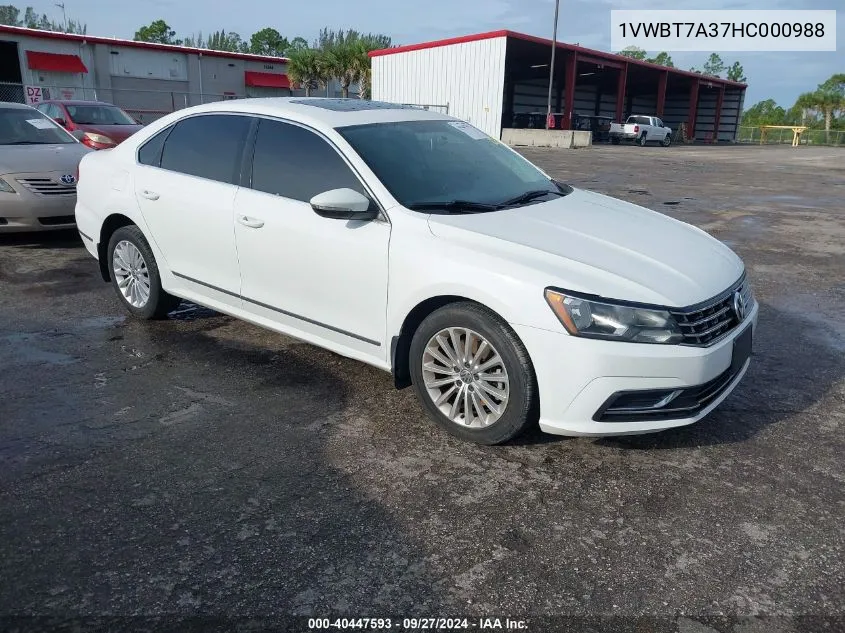 2017 Volkswagen Passat 1.8T Se VIN: 1VWBT7A37HC000988 Lot: 40447593