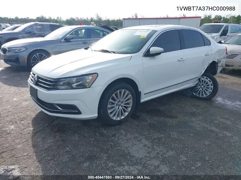 2017 Volkswagen Passat 1.8T Se VIN: 1VWBT7A37HC000988 Lot: 40447593